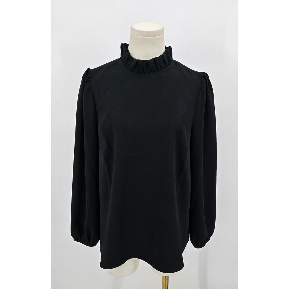 J Crew Minimalist Modern Classic Black Ruffle Neck Top